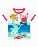 T-shirt blanc pour garçon avec bordures rouges et imprimé de crocodile