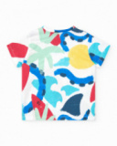 T-shirt blanc pour garçon avec imprimé estival et fermeture à l’épaule