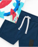 Ensemble pour garçon avec t-shirt imprimé et bermuda bleue ajustable