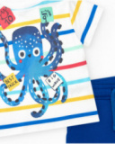 Ensemble pour garçon avec t-shirt rayé et bermuda bleue ajustable Ensemble pour garçon avec t-shirt rayé et bermuda bleue ajustable