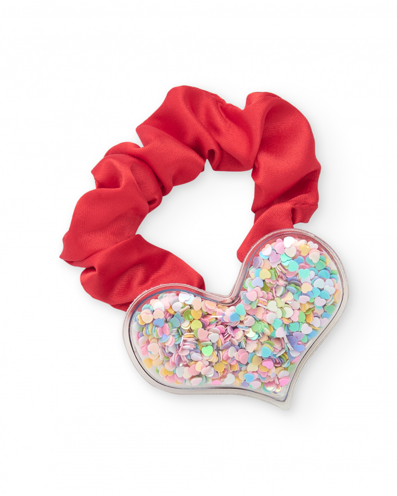 Chouchou rouge pour fille avec cœur en confettis