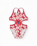 Trikini rouge pour fille avec imprimé floral et détails