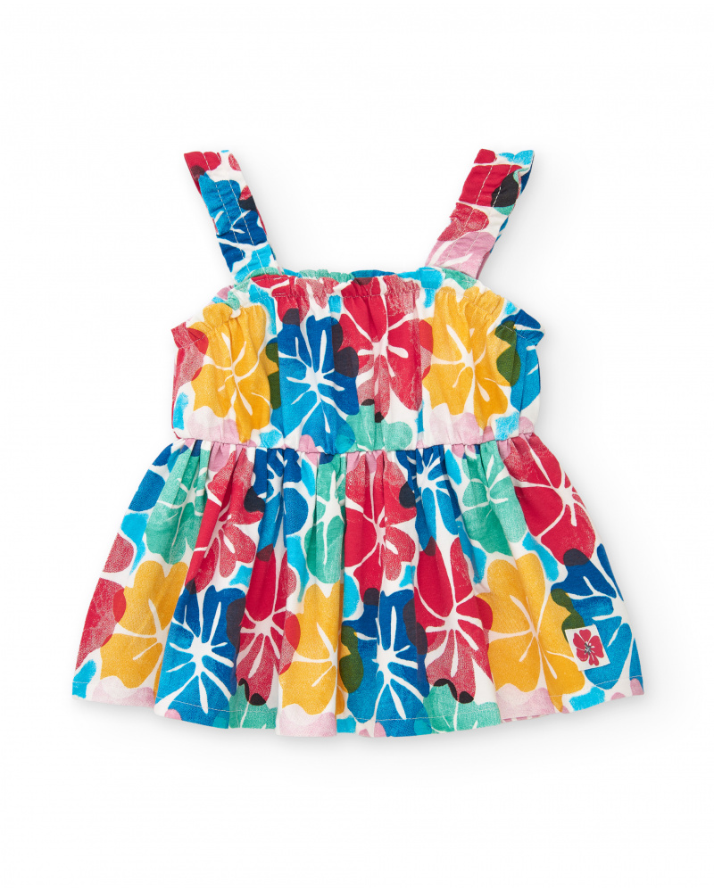 Robe pour fille avec bretelles et imprimé floral multicolore