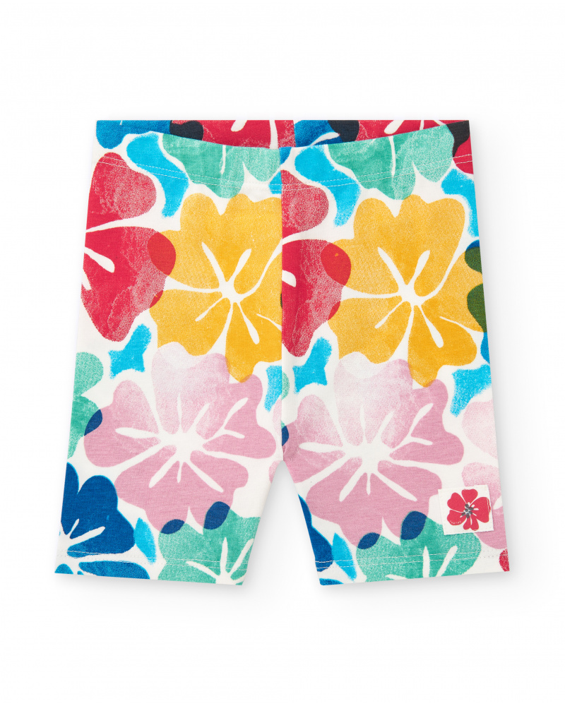 Short cycliste rouge pour fille avec imprimé floral