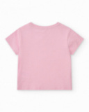 T-shirt rose pour fille avec imprimé floral et fermeture à l’épaule