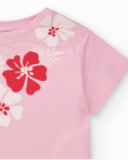 T-shirt rose pour fille avec imprimé floral et fermeture à l’épaule