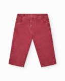 Pantalon long rouge pour fille avec boutons et taille ajustable