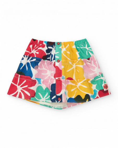 Jupe pour fille avec imprimé floral multicolore et boutons
