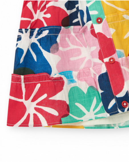 Jupe pour fille avec imprimé floral multicolore et boutons