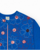 Veste en polaire bleue pour fille avec fleurs brodées et fermeture éclair