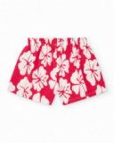Short pour fille avec imprimé floral en rouge et blanc et taille élastique