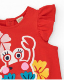 T-shirt rouge pour fille avec imprimé de crabe et volants T-shirt rouge pour fille avec imprimé de crabe et volants