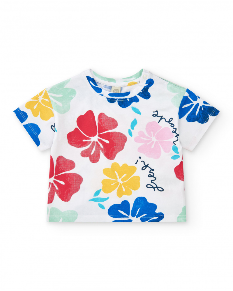 T-shirt blanc pour fille avec imprimé floral
