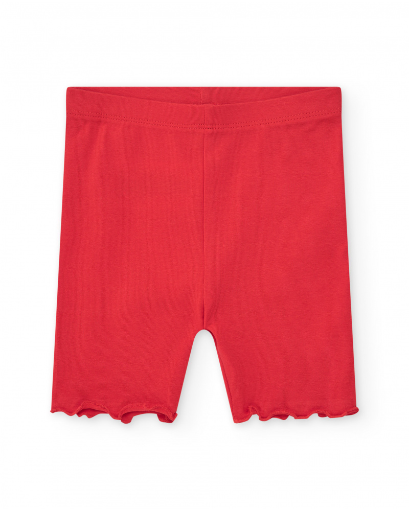 Legging court rouge pour fille avec bordure ondulée