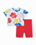 Ensemble pour fille avec t-shirt fleuri et legging rouge