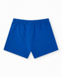 Short bleu pour fille avec taille élastique et nœud rouge