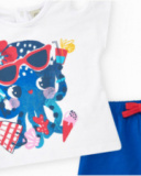 Ensemble pour fille avec t-shirt de pieuvre et short bleu avec nœud rouge