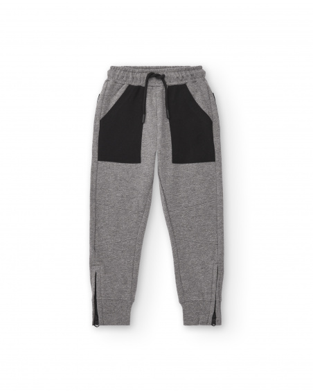 Pantalon peluche gris pour garçon avec poches contrastées collection Skater Life