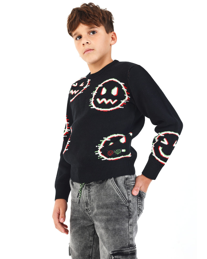 Pull tricoté avec imprimé émoticônes pour garçon collection Intergalactic Fun House