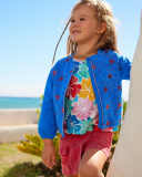 Chaqueta de felpa para niña en azul con flores bordadas y