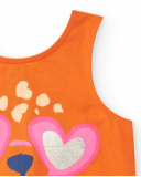 T-shirt orange sans manches pour fille avec visage de chat et détails métalliques | tuc tuc