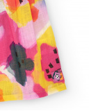 Robe en toile lilas pour fille avec fleurs jaunes et roses et manches bouffantes | tuc tuc