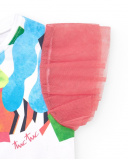 T-shirt blanc pour fille avec manches en tulle rose et fermeture arrière | tuc tuc