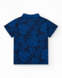 Polo pour garçon en bleu avec imprimé tropical et broderie.