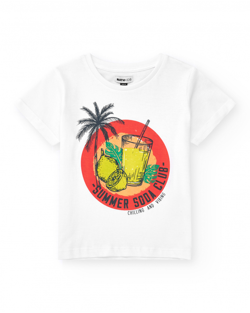 T-shirt pour garçon en blanc avec imprimé tropical