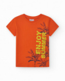T-shirt pour garçon en orange avec imprimé de feuilles