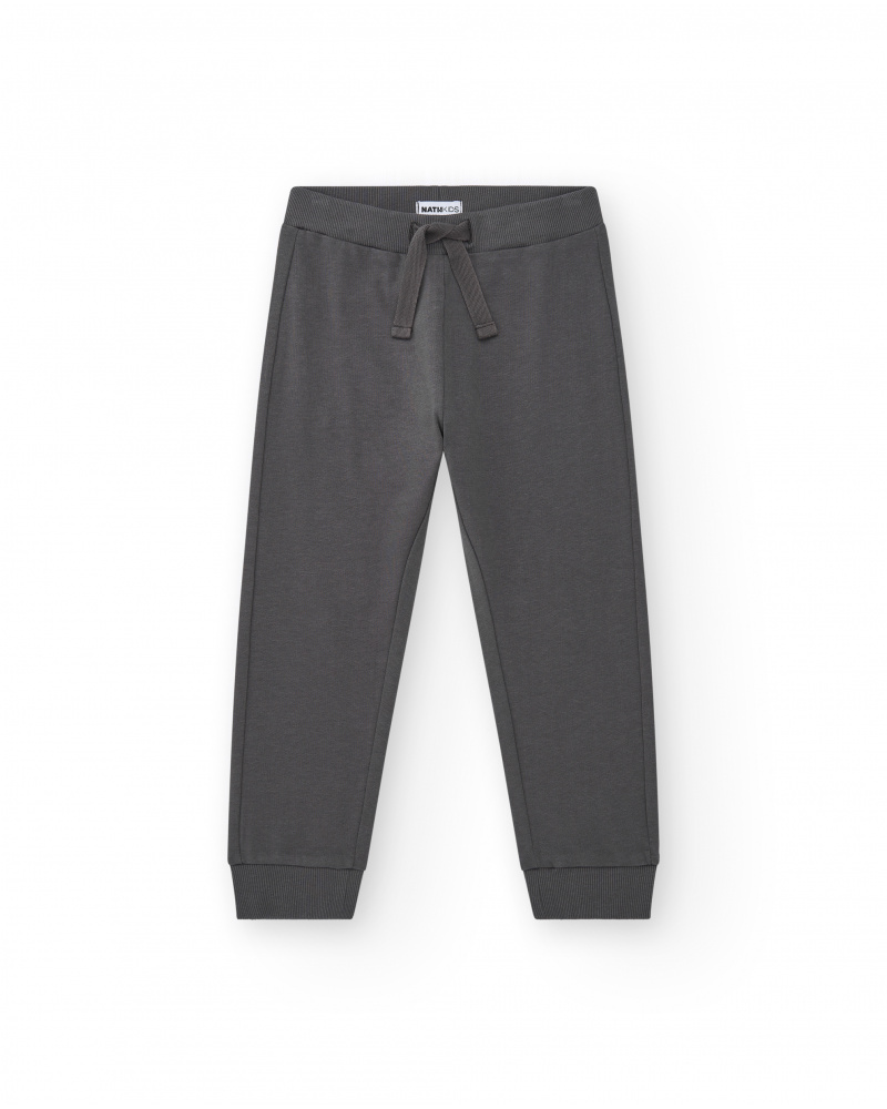 Pantalon pour garçon en gris avec taille élastique et cordon de serrage.