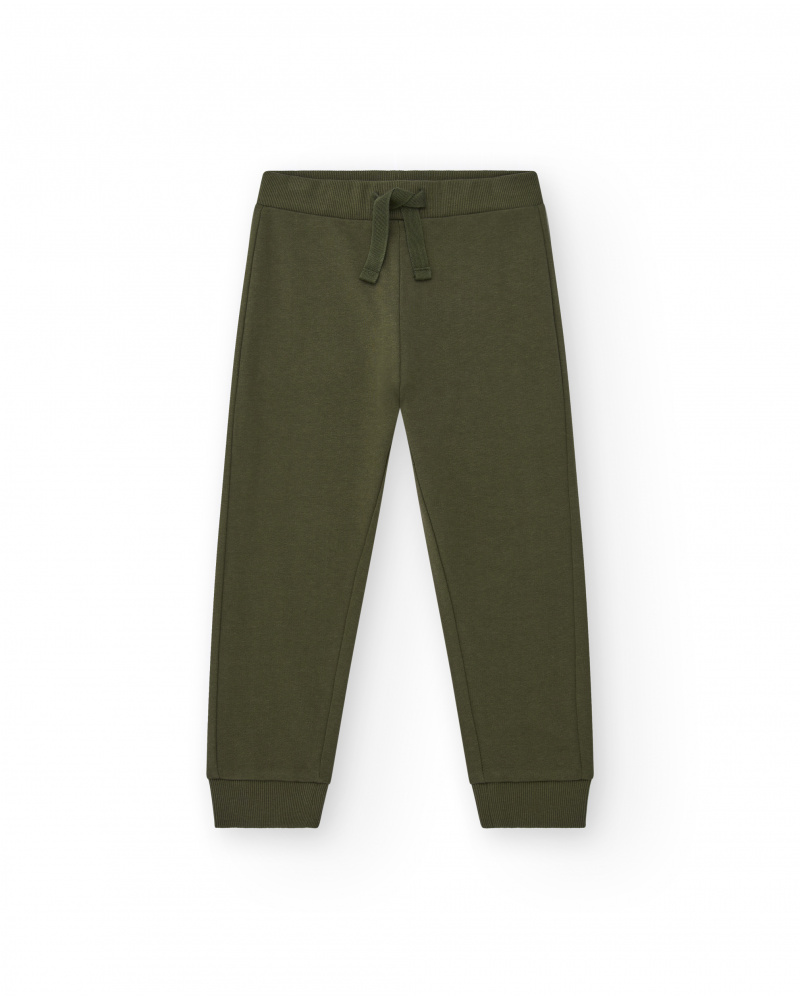 Pantalon pour garçon en vert avec taille élastique et cordon de serrage.