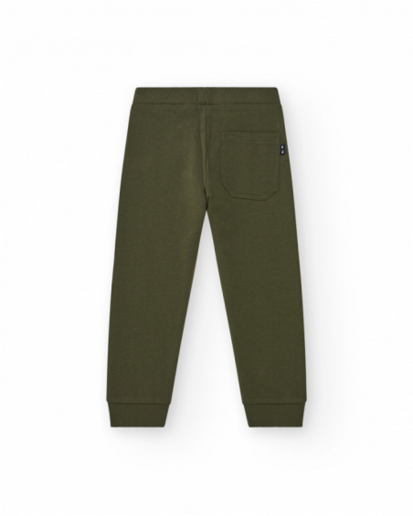 Pantalon pour garçon en vert avec taille élastique et cordon de serrage.