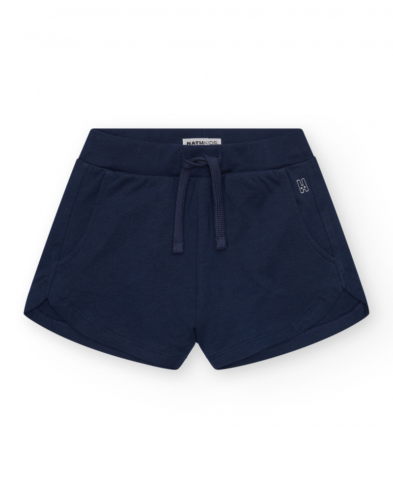 Pantalón corto para niña en azul con cintura elástica y