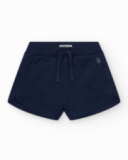 Pantalón corto para niña en azul con cintura elástica y