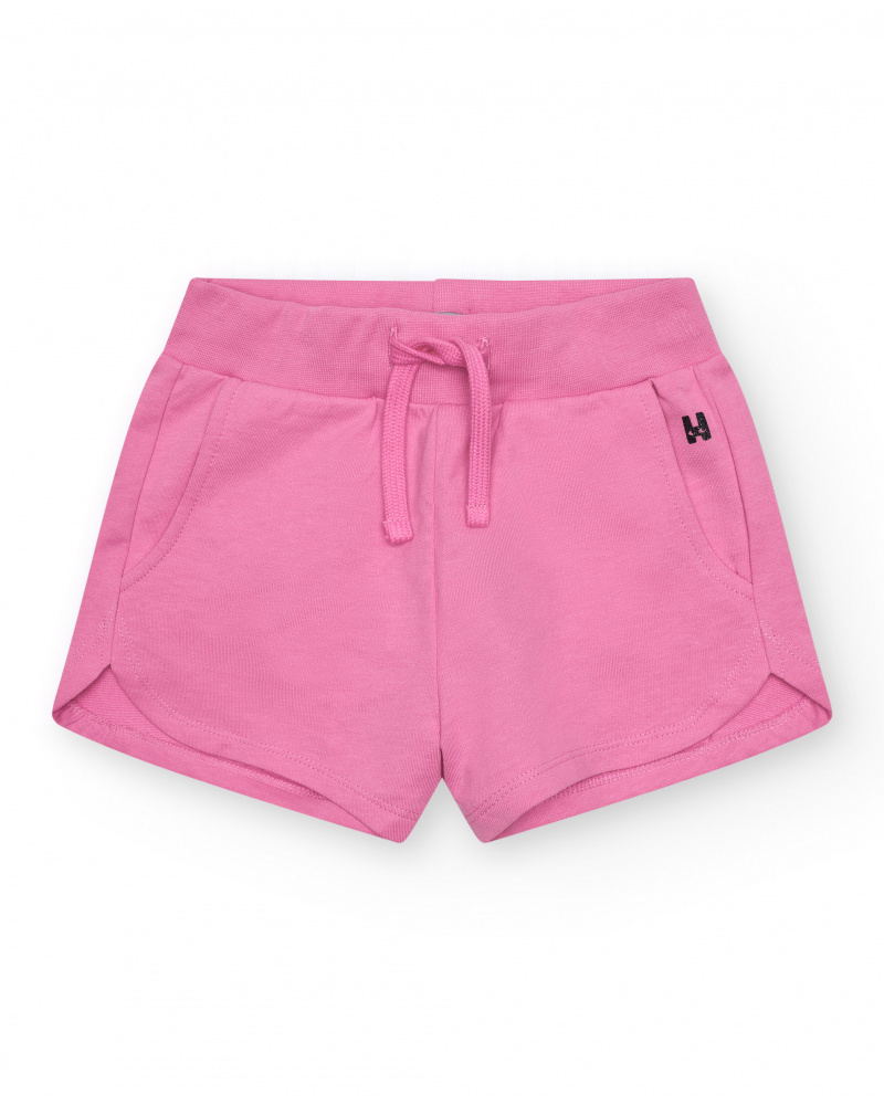 Pantalón corto para niña en rosa fucsia con cintura elástica y