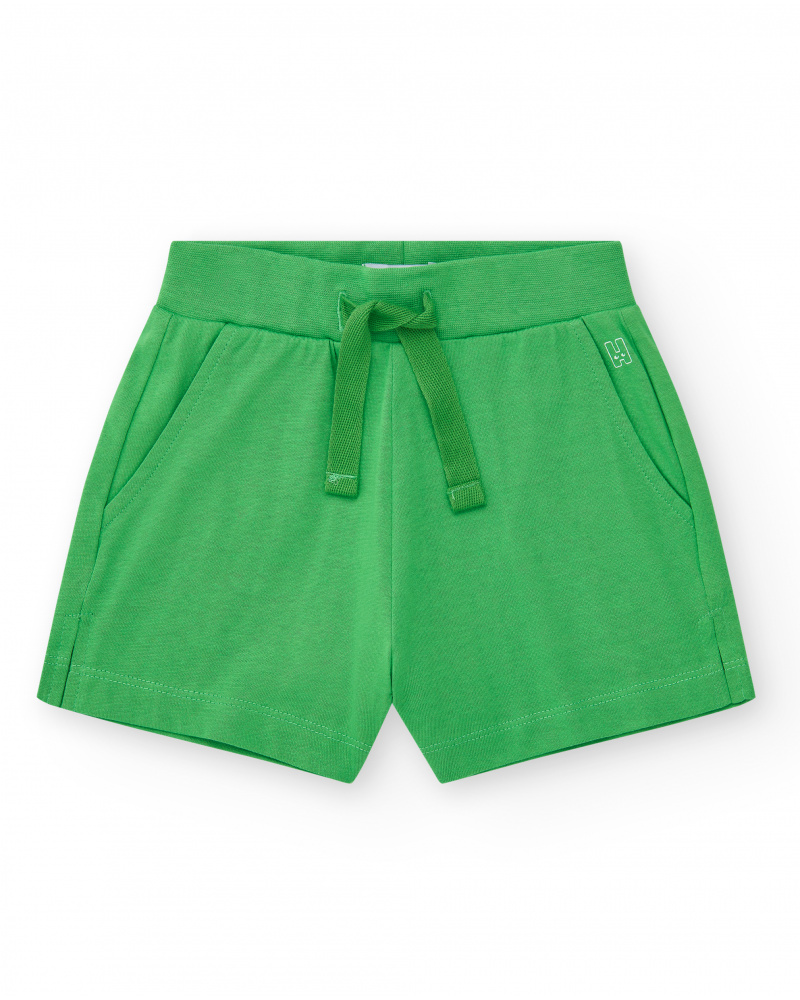 Pantalón corto para niña en verde con cintura elástica y