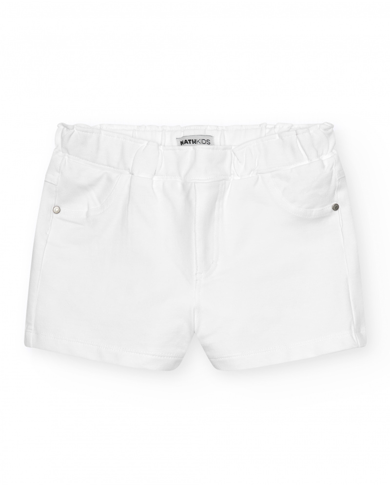 Pantalón corto para niña en blanco con cintura elástica y
