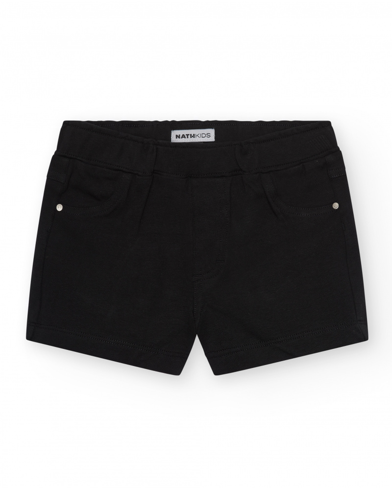 Pantalón corto para niña en negro con cintura elástica y