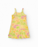 Vestido para niña en amarillo con tirantes y estampado tropical