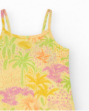 Vestido para niña en amarillo con tirantes y estampado tropical