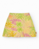 Falda para niña en amarillo con estampado tropical y cintura