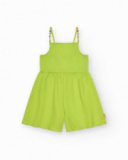 Mono para niña en verde con tirantes y detalles multicolor