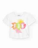 T-shirt pour fille en blanc avec imprimé tropical.