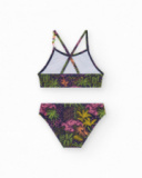 Bikini pour fille en bleu marine avec bretelles et imprimé tropical.