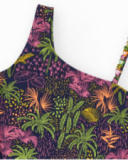 Maillot de bain pour fille en bleu marine avec design asymétrique et imprimé tropical.