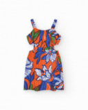 Robe pour fille en orange avec bretelles et imprimé floral.