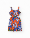Robe pour fille en orange avec bretelles et imprimé floral.