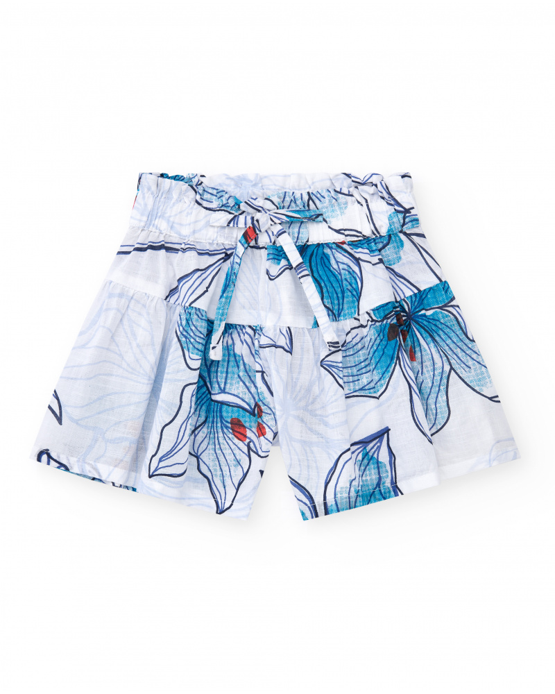 Short pour fille en blanc avec taille élastique et nœud décoratif.
