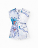 Combishort pour fille en blanc avec taille élastique et imprimé floral.